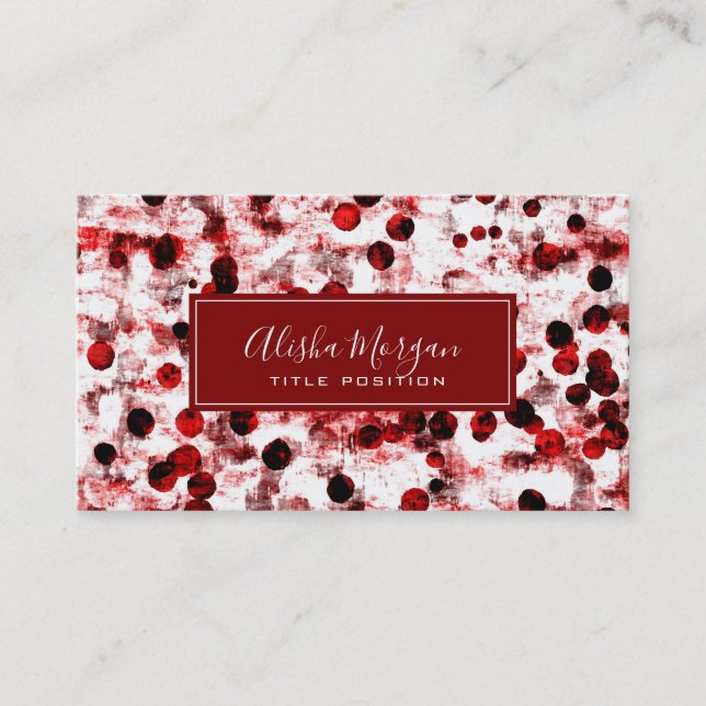 Abstract Black And Red Dots Business Card (Front)