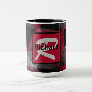 Abstract, black and red, triangle, geometric, blac mug