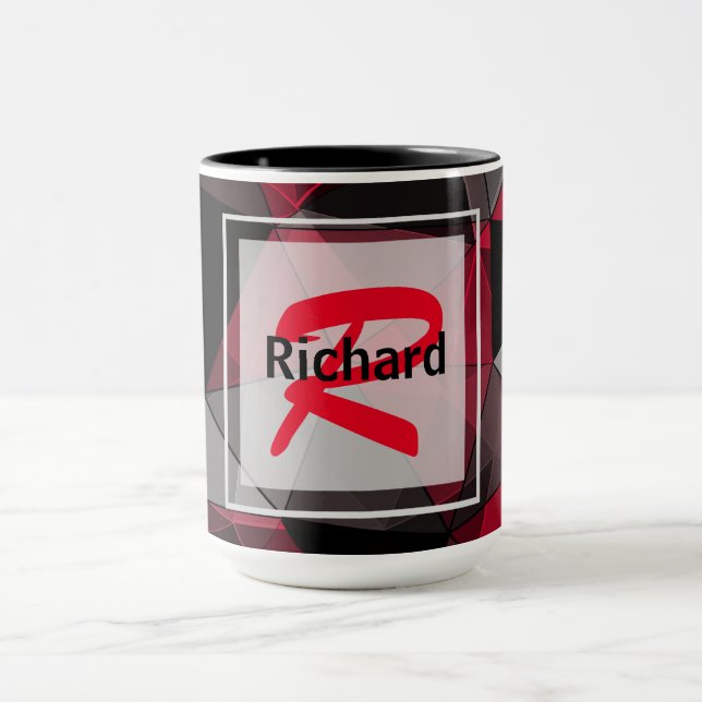 Abstract, black and red, triangle, geometric, blac mug (Center)