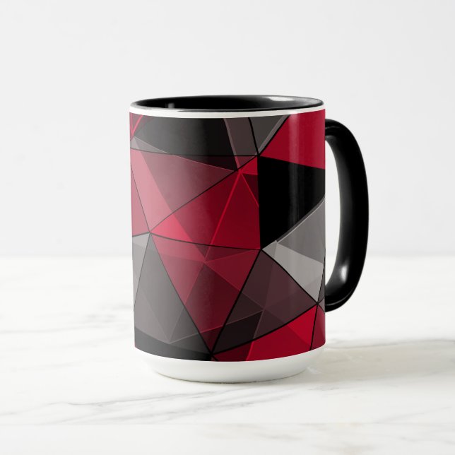 Abstract, black and red, triangle, geometric, blac mug (Front Right)