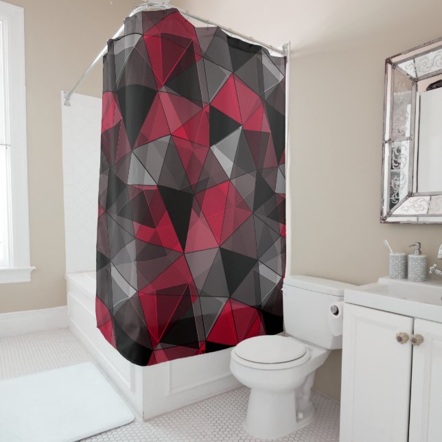 Abstract, black and red, triangle, geometric, blac shower curtain (In Situ)