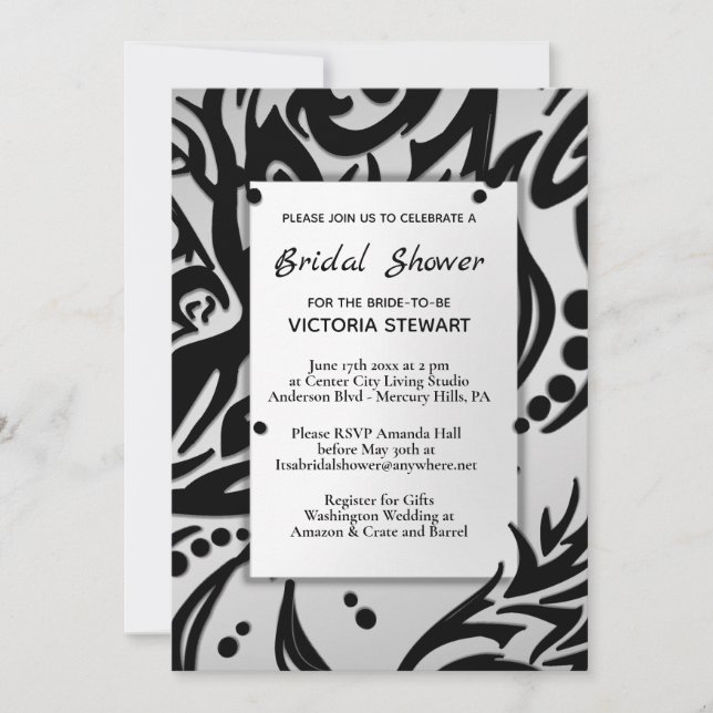 Abstract Black and Silver Tribal Bridal Shower  Invitation (Front)
