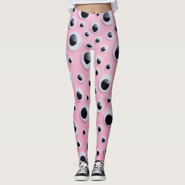 Abstract Black and White Balls on Pink Background Leggings (Front)
