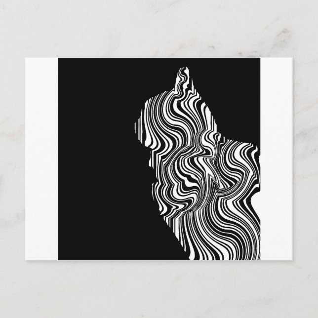 Abstract Black and White Cat Swirl Monochroom Postcard (Front)