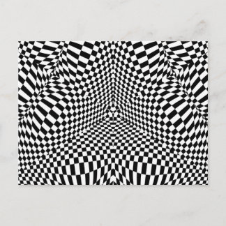 Abstract black and white chequered pattern postcard