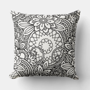 Abstract Black And White Doodles Cushion