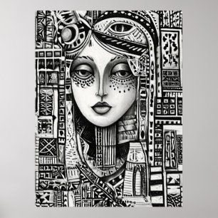 🖤 Abstract Black And White Face Line Art Minimal  Poster