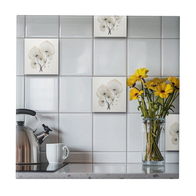 Abstract Black And White Floral Tile (Front)