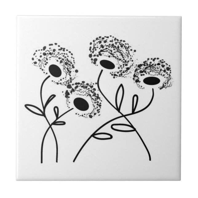 abstract black and white flowers tile (Front)