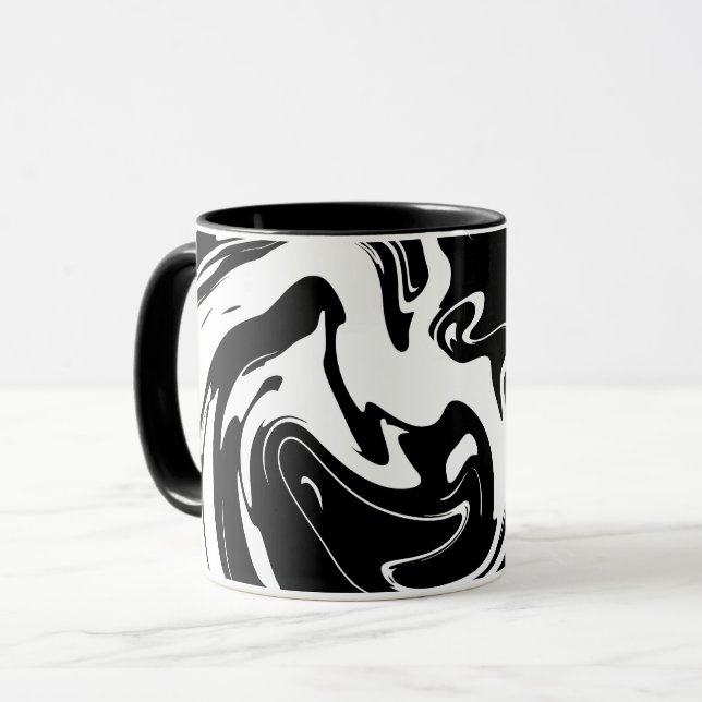 Abstract Black and White Fluid Pattern  Mug (Front Left)