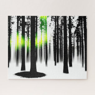 Abstract Black and White Forest with Green Glow Jigsaw Puzzle
