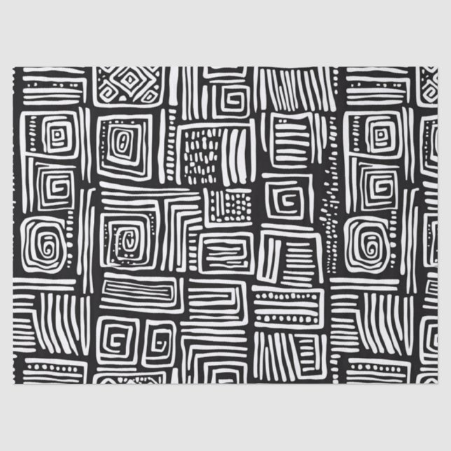 Abstract Black and White Geometric Line Pattern 2 Tissue Paper (Front)