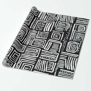 Abstract Black and White Geometric Line Pattern 2 Wrapping Paper