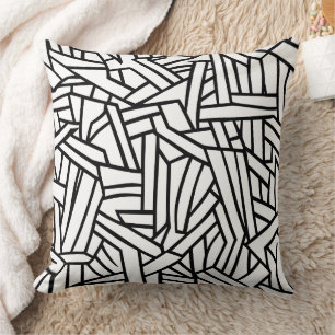 Abstract Black and White Geometric Line Pattern Cushion