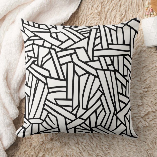 Abstract Black and White Geometric Line Pattern Cushion (Blanket)