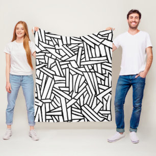 Abstract Black and White Geometric Line Pattern Fleece Blanket