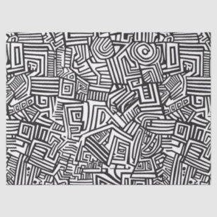 Abstract Black and White Geometric Line Pattern Tissue Paper