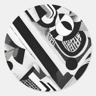 Abstract Black and White Geometric Shapes Pattern Classic Round Sticker