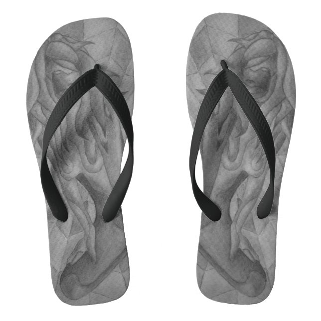 abstract black and white lady posing art flip flops (Footbed)