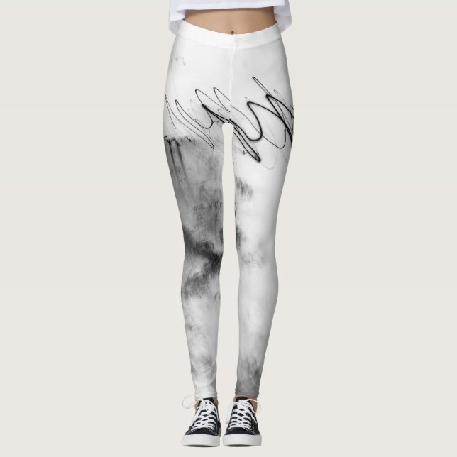 Abstract Black and White Light Trails Long Exposur Leggings (Front)