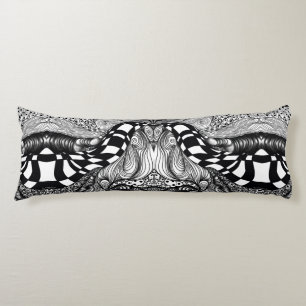 Abstract black and white line tangle body cushion