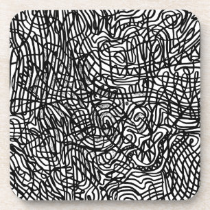 Abstract Black and White Lines Pattern Coaster
