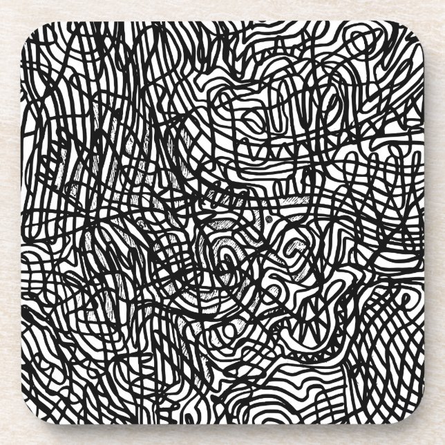 Abstract Black and White Lines Pattern Coaster (Front)