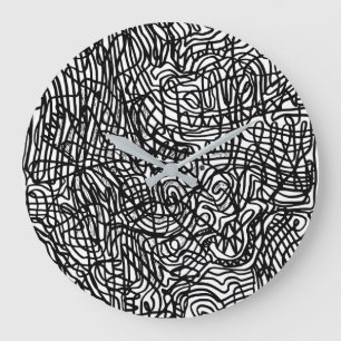 Abstract Black and White Lines Pattern Large Clock