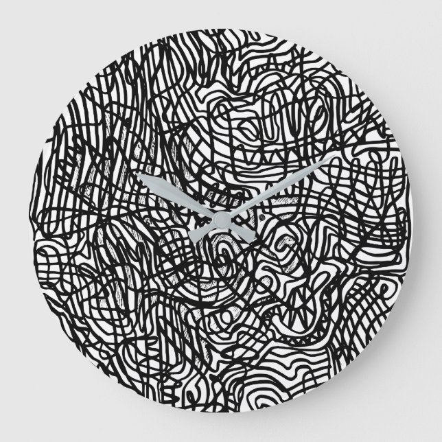 Abstract Black and White Lines Pattern Large Clock (Front)