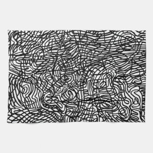 Abstract Black and White Lines Pattern Tea Towel