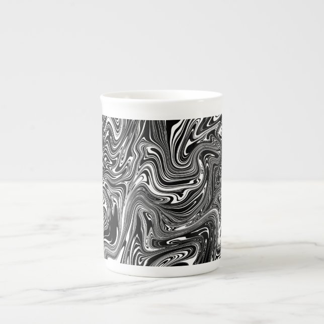 Abstract Black and White Liquid Marble Bone China Mug (Front)
