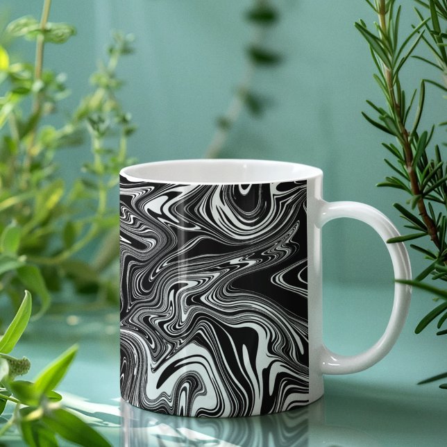 Abstract Black and White Liquid Marble Coffee Mug (Creator Uploaded)