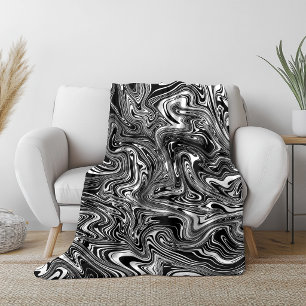 Abstract Black and White Liquid Marble Fleece Blanket