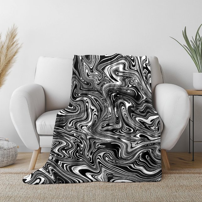 Abstract Black and White Liquid Marble Fleece Blanket (Creator Uploaded)