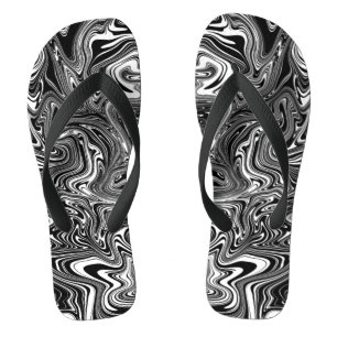 Abstract Black and White Liquid Marble Flip Flops