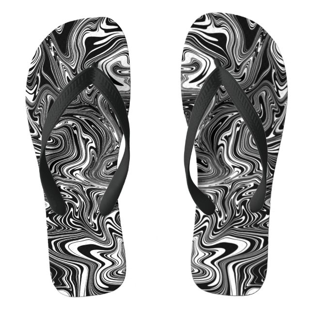 Abstract Black and White Liquid Marble Flip Flops (Footbed)