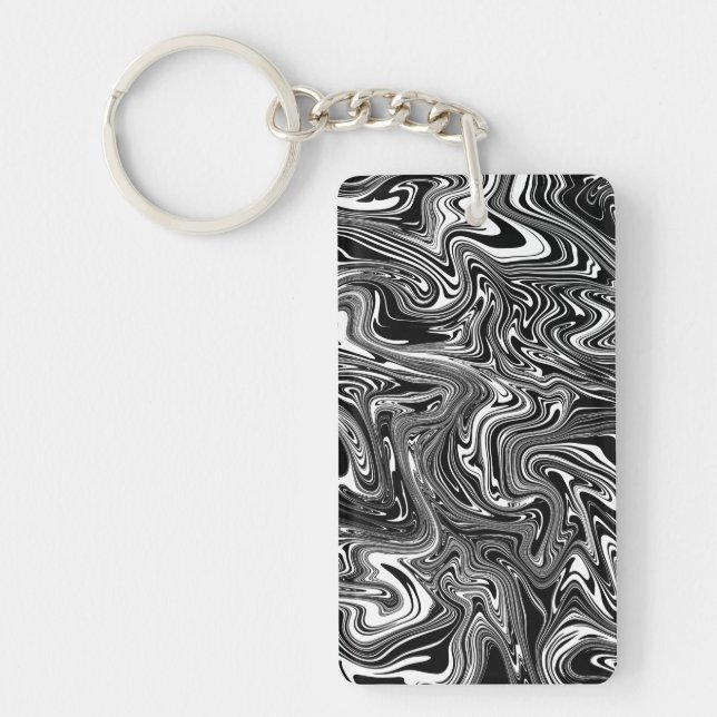 Abstract Black and White Liquid Marble Key Ring (Front)