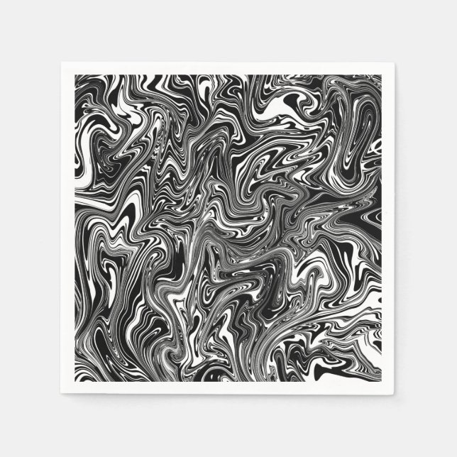 Abstract Black and White Liquid Marble Napkin (Front)