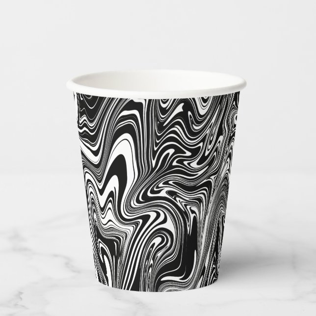 Abstract Black and White Liquid Marble Paper Cups (Front)