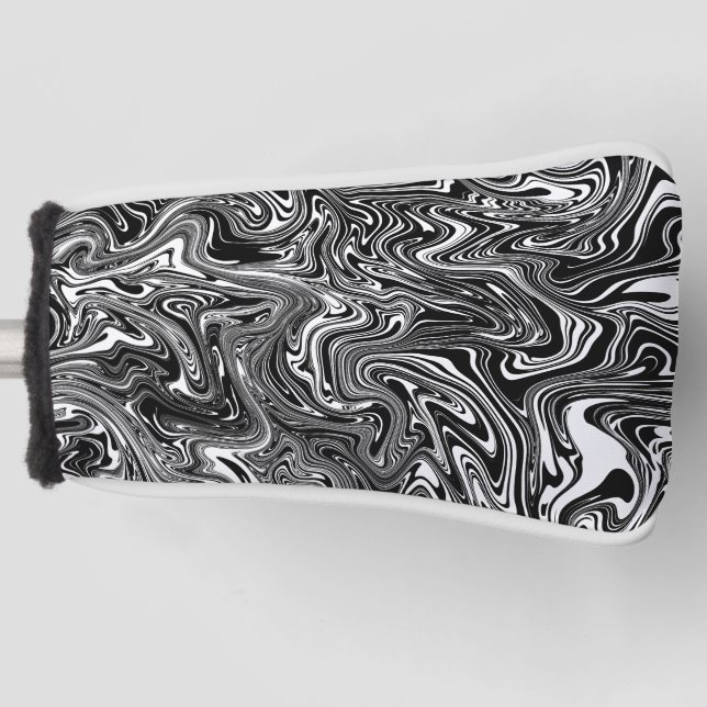 Abstract Black and White Liquid Marble Pattern Golf Head Cover (Front)