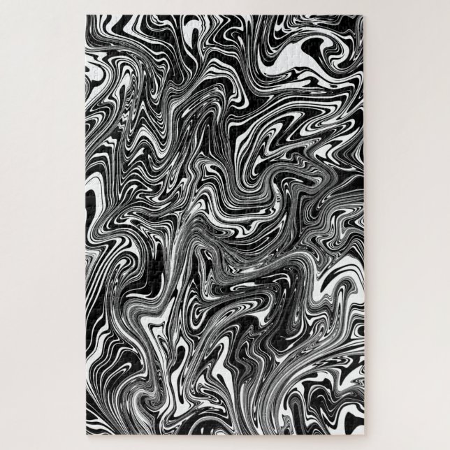 Abstract Black and White Liquid Marble Pattern Jigsaw Puzzle (Vertical)