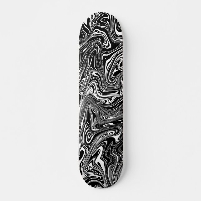 Abstract Black and White Liquid Marble Pattern Skateboard (Front)