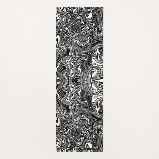 Abstract Black and White Liquid Marble Pattern Yoga Mat (Front)
