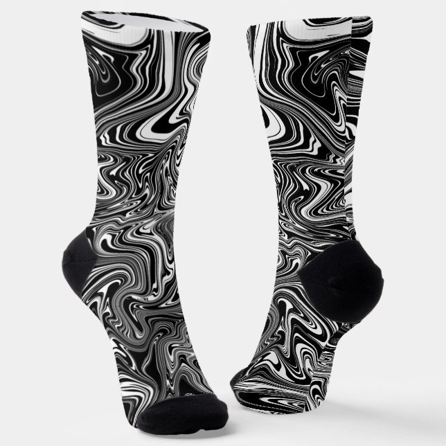 Abstract Black and White Liquid Marble Socks (Angled)