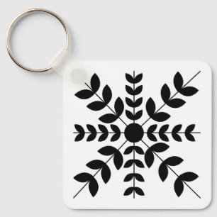 Abstract Black and White Mandala Floral Pattern Key Ring