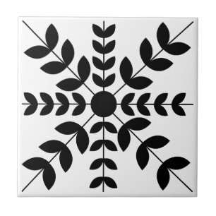 Abstract Black and White Mandala Floral Pattern Tile