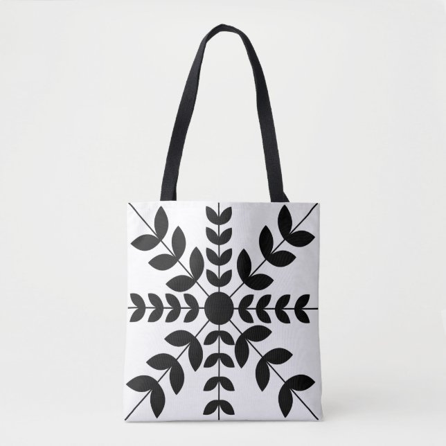 Abstract Black and White Mandala Floral Pattern Tote Bag (Front)