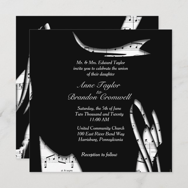 Abstract Black and White Music Wedding Invitation (Front/Back)