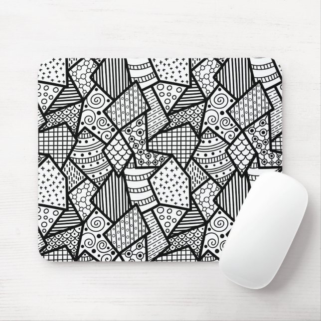 Abstract Black and white Pattern Art Mouse Mat (With Mouse)
