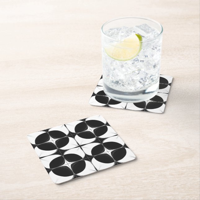 Abstract Black and White Pattern Square Paper Coaster (Insitu)